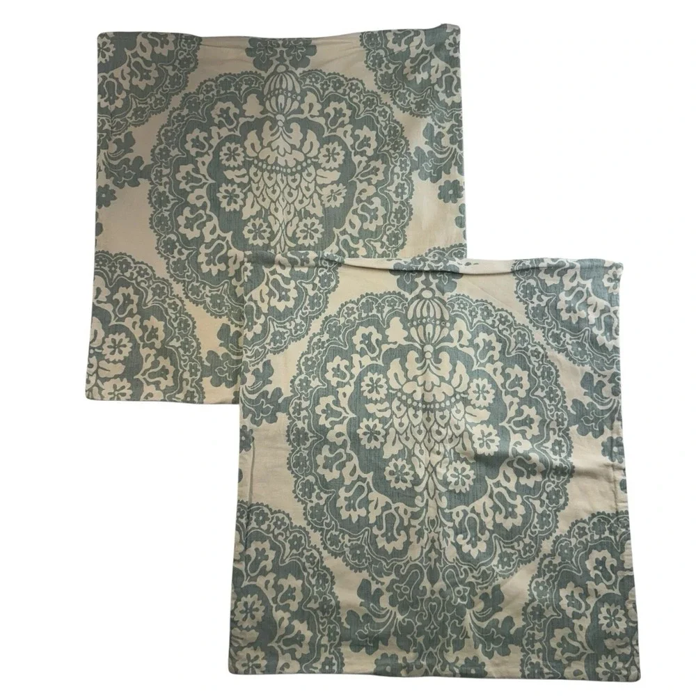 Pottery Barn Euro Pillow Shams Set of 2 Lucianna Medallion Linen Blend 24